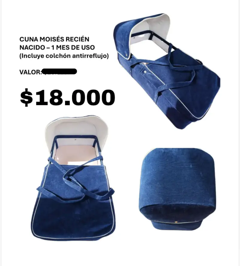 Cuna moisés azul recién nacido
