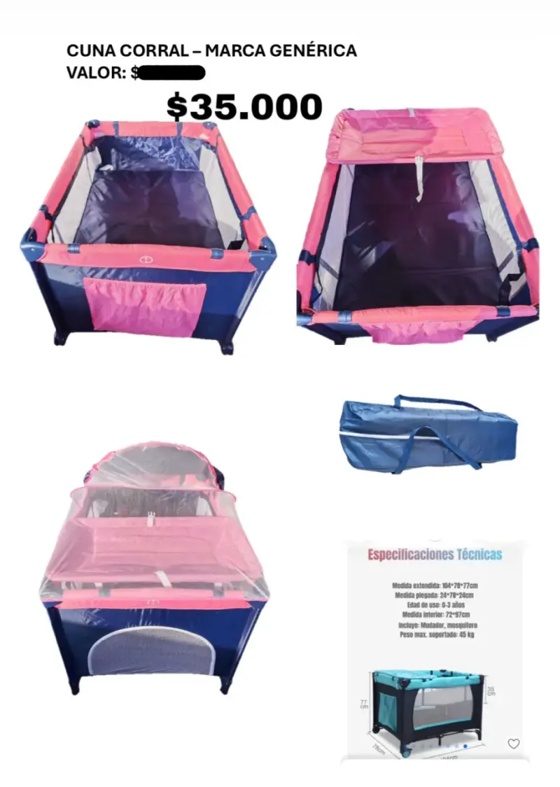 Cuna corral plegable rosa
