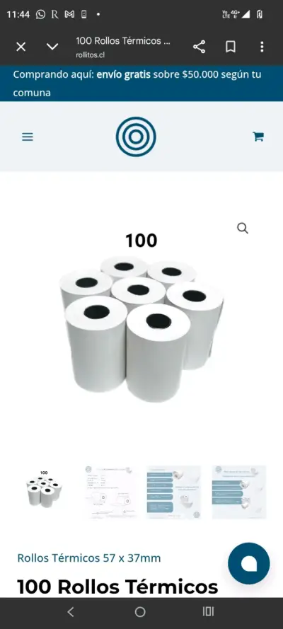 100 Rollos Térmicos 57x37mm - miniatura 1
