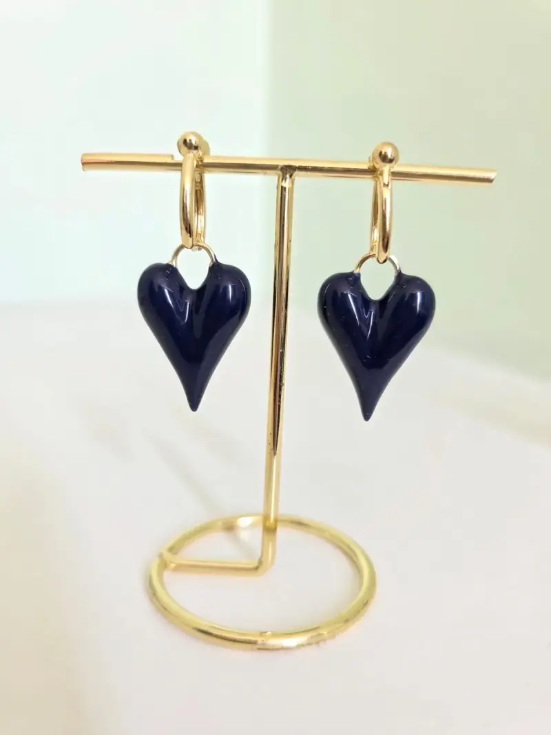 Aros colgantes corazón azul - 1
