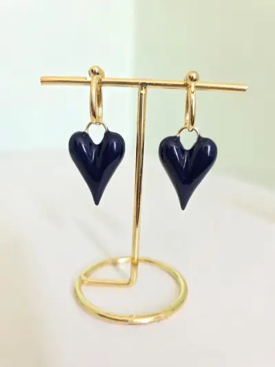 Aros colgantes corazón azul - miniatura 1