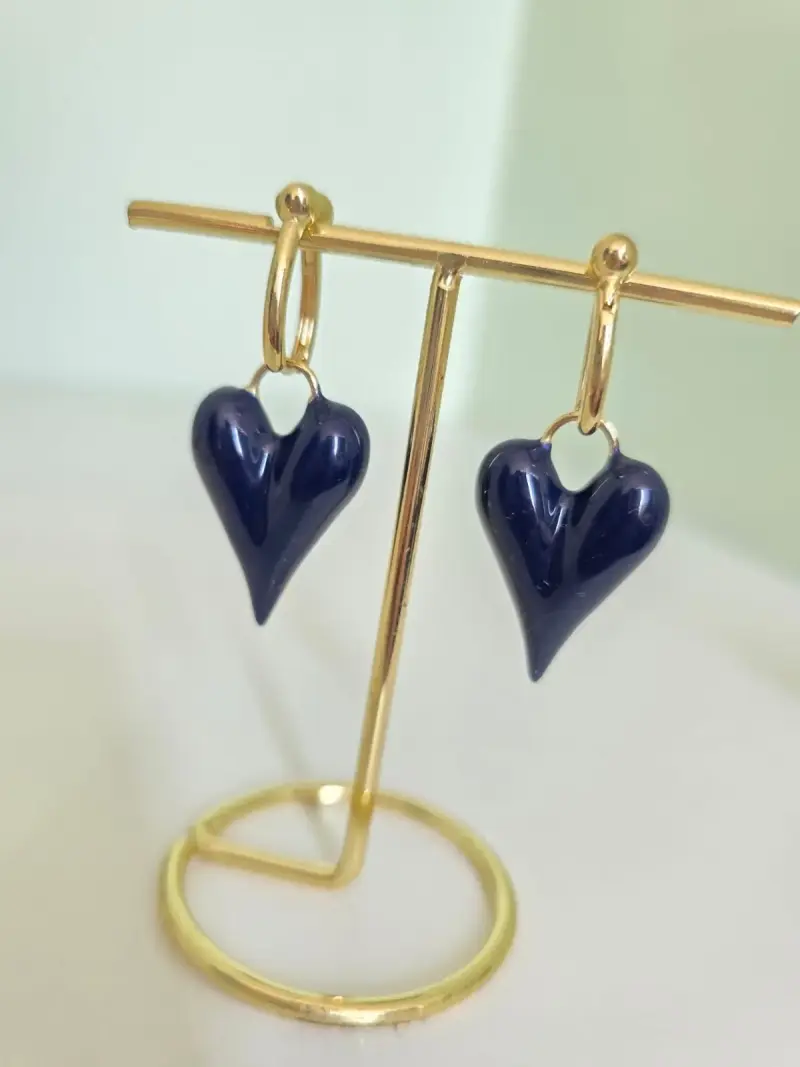 Aros colgantes corazón azul - 2