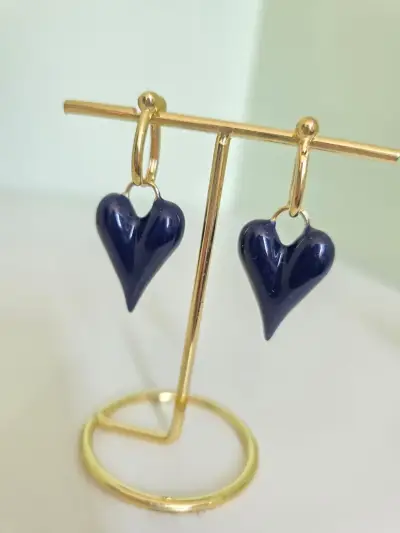 Aros colgantes corazón azul - miniatura 2