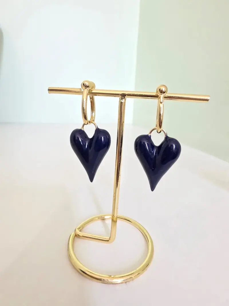 Aros colgantes corazón azul - 3