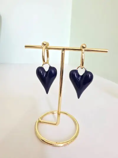 Aros colgantes corazón azul - miniatura 3