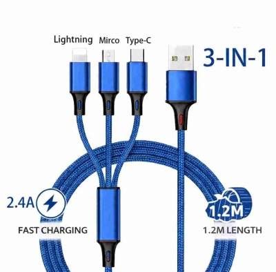 Cable cargador 3 en 1 azul - miniatura 1