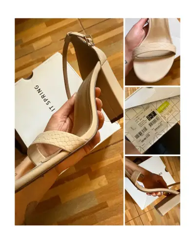 Sandalias tacón alto beige - miniatura 5