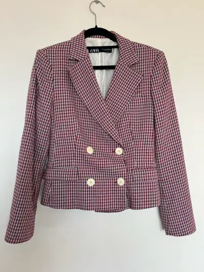 Blazer a cuadros rojo y blanco Zara - miniatura 1