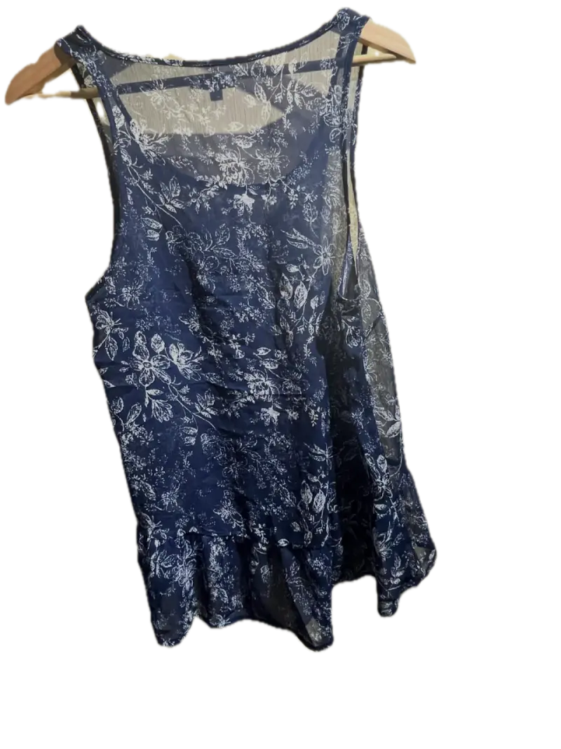 Blusa floral azul sin mangas - 2