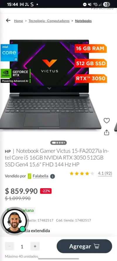 Notebook Gamer HP Victus 15.6" - miniatura 1