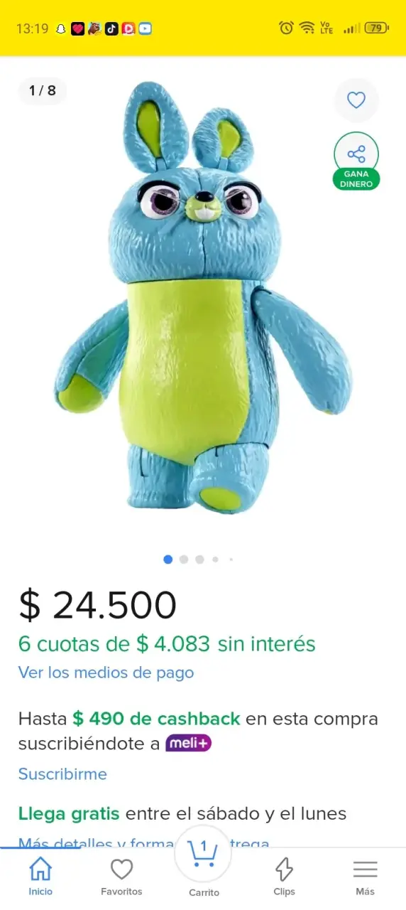 Peluche azul con verde