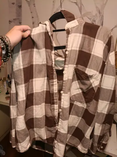 Camisa de cuadros marrón y blanco - miniatura 1