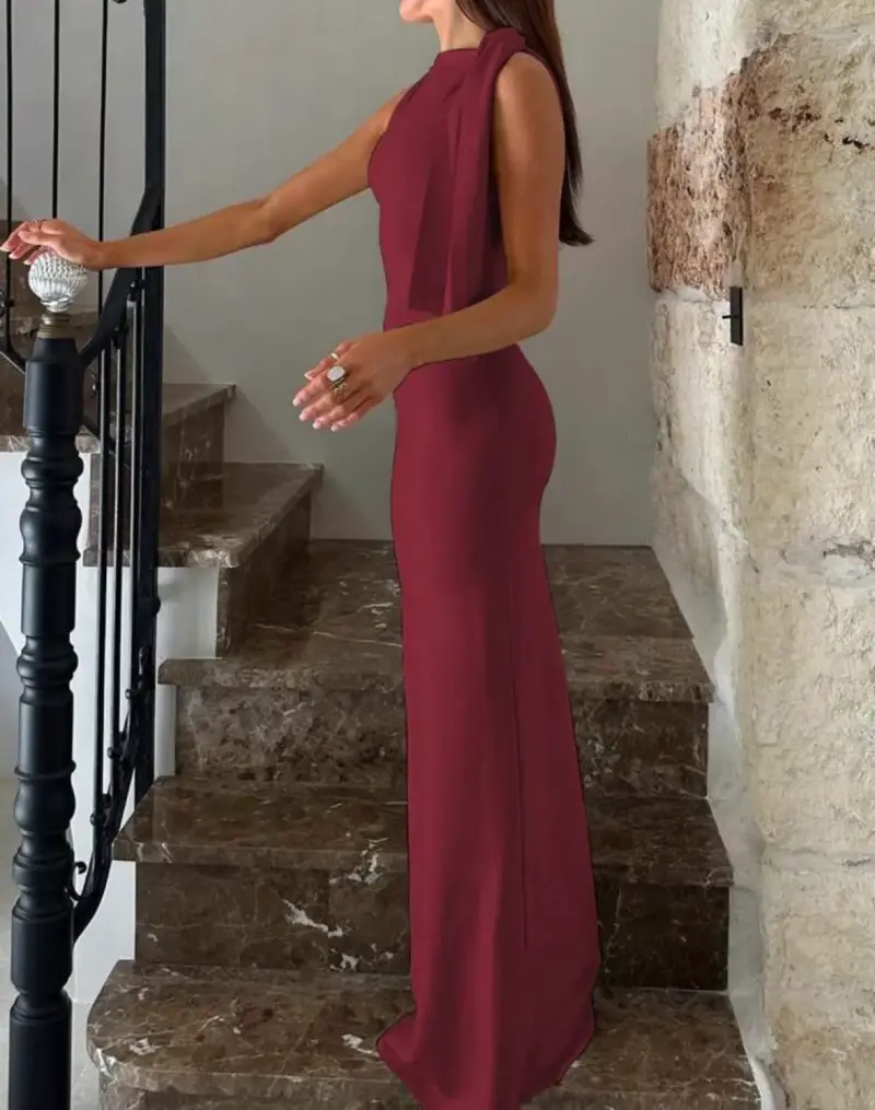 Vestido largo burdeos elegante - 1