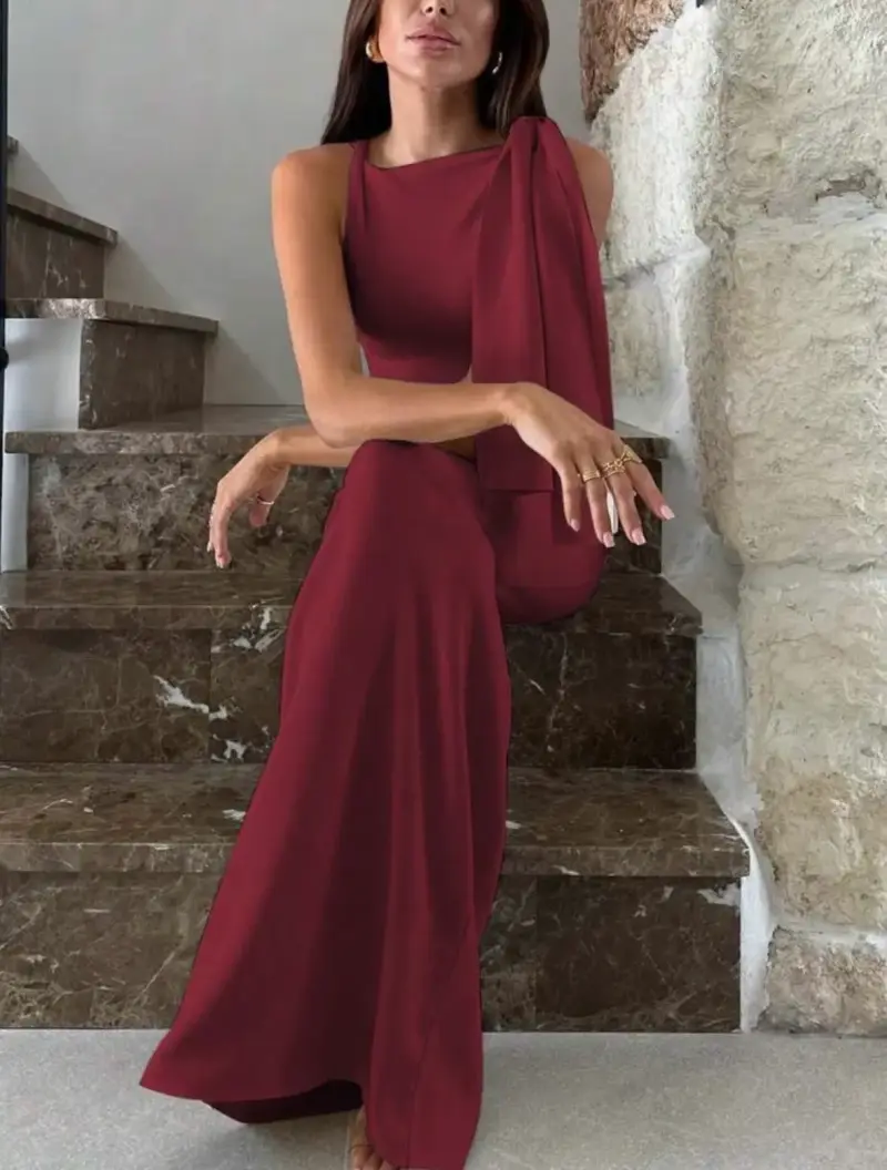 Vestido largo burdeos elegante - 2