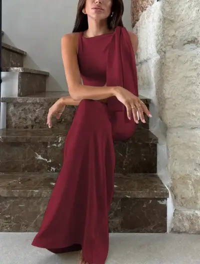 Vestido largo burdeos elegante - miniatura 2