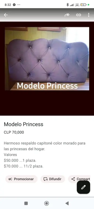 Respaldo capitoné morado 1.5 plazas - miniatura 1