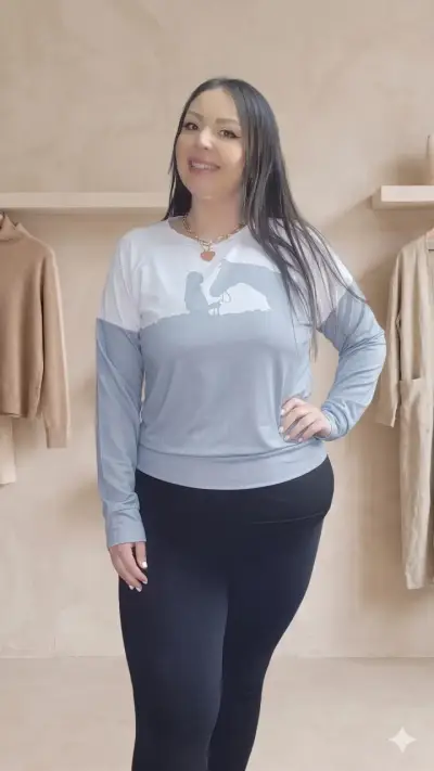 Polera manga largs estampada mujer gris - miniatura 2