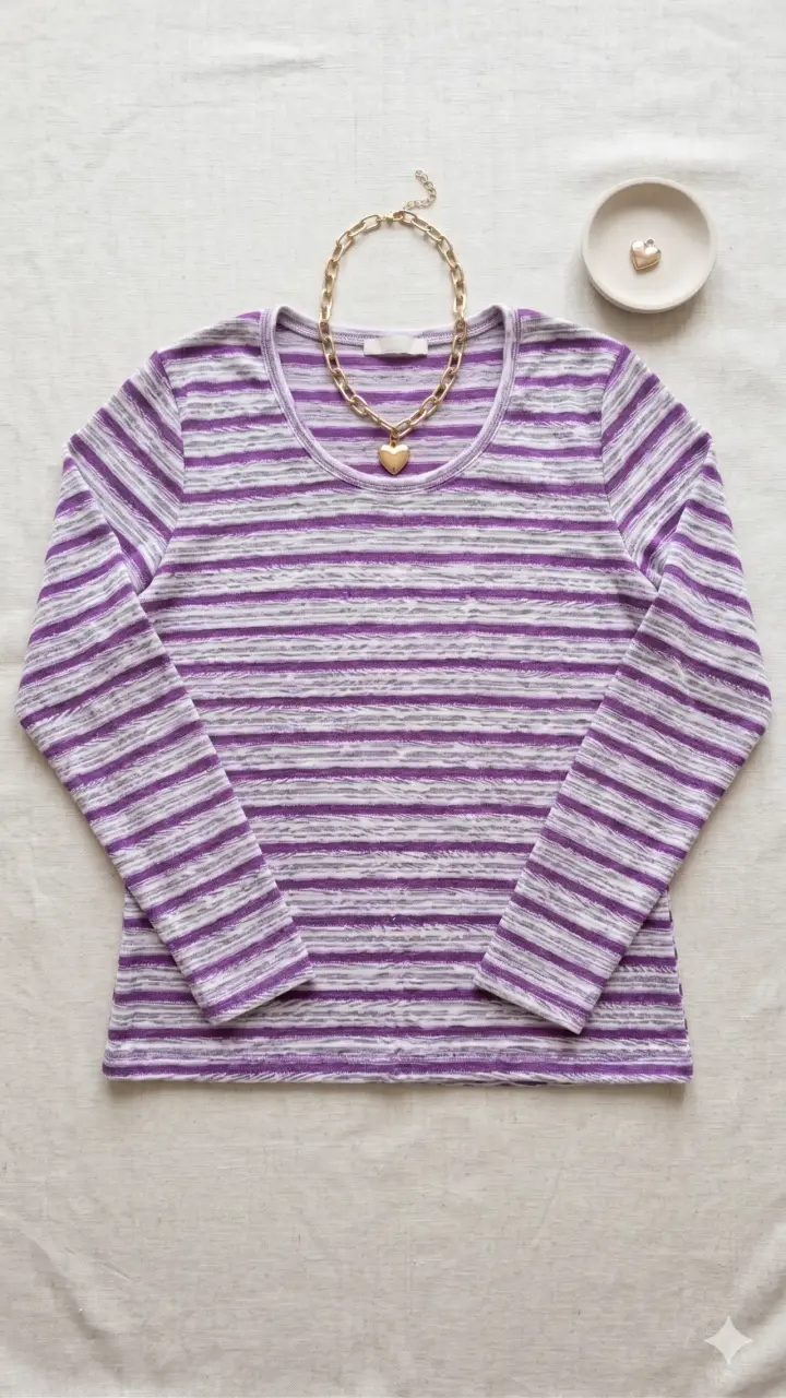 Polera rayada morado y blanco - 1
