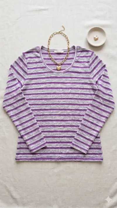 Polera rayada morado y blanco - miniatura 1