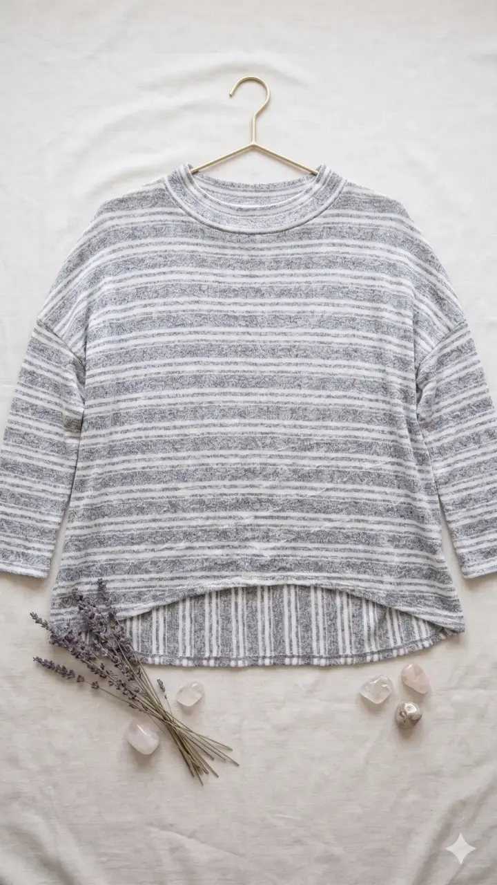 Polera manga larga rayada gris y blanca - 1