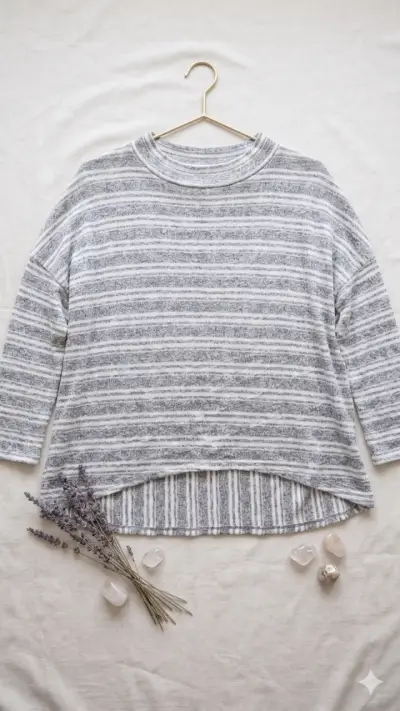 Polera manga larga rayada gris y blanca - miniatura 1