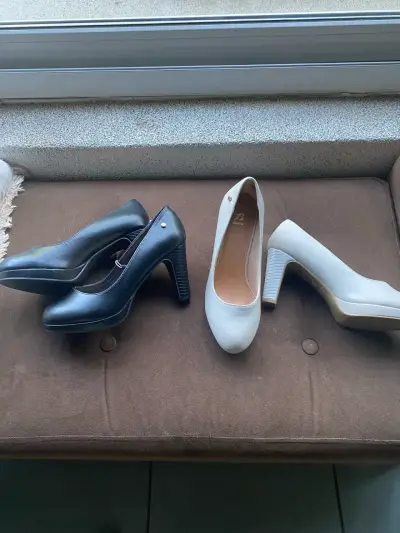 Zapatos de tacón negro y blanco invierno - miniatura 1