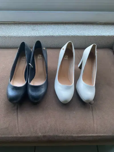 Zapatos de tacón negro y blanco invierno - miniatura 2