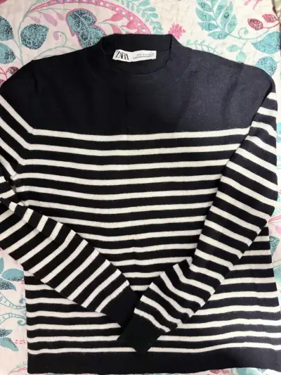 Suéter a rayas blanco y negro Zara 100% lana - miniatura 1
