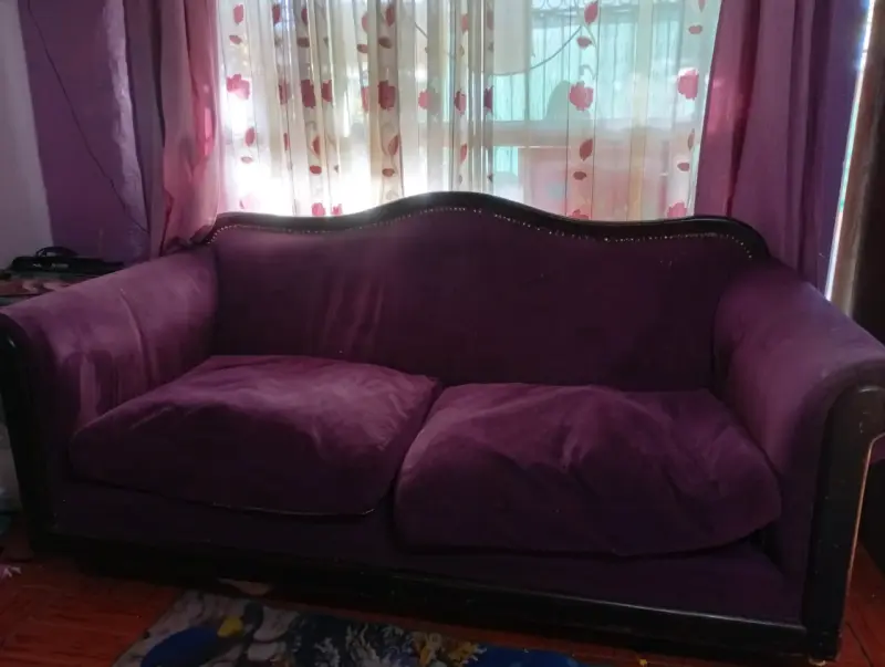 Sofá morado de dos plazas