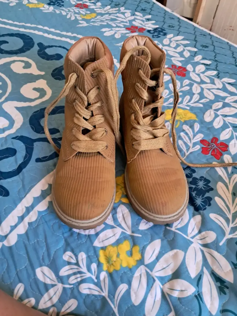 Botas beige de tela con cordones - 3