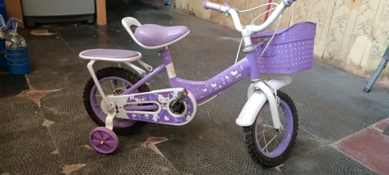 Bicicleta infantil morada con ruedas auxiliares - 1