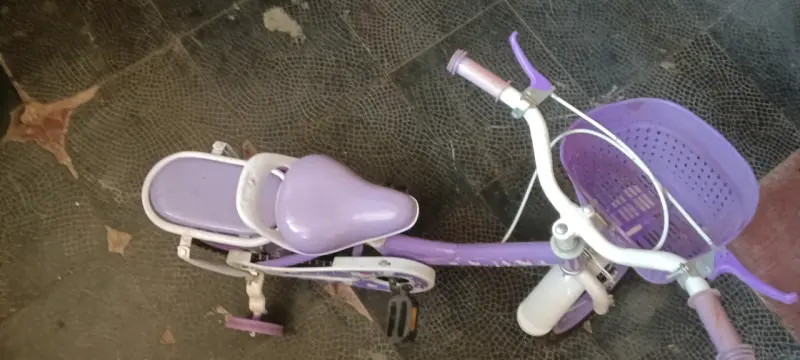 Bicicleta infantil morada con ruedas auxiliares - 3
