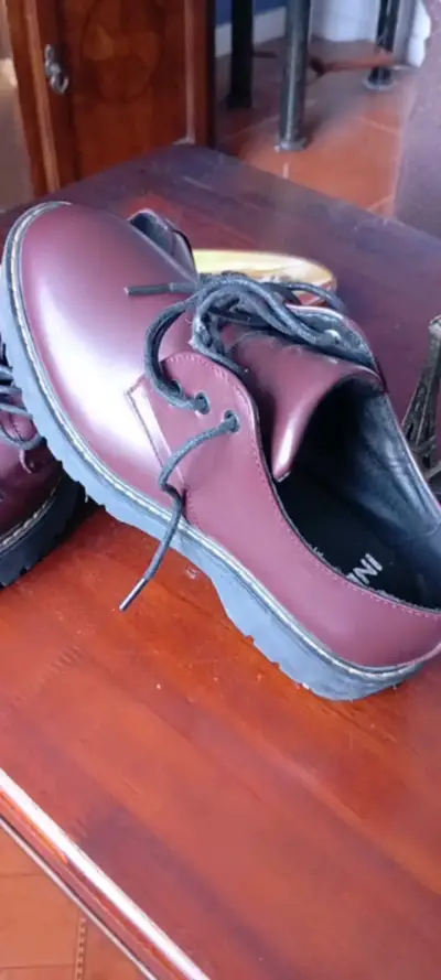 Zapatos de cuero burdeos con plataforma - miniatura 5