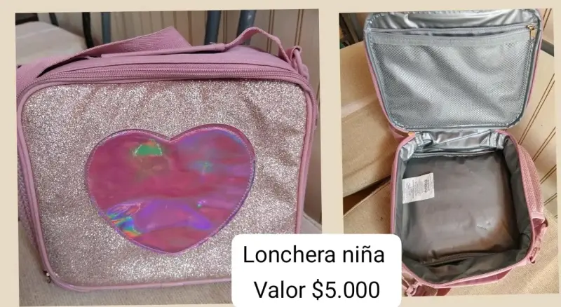 Lonchera rosa con corazón brillante