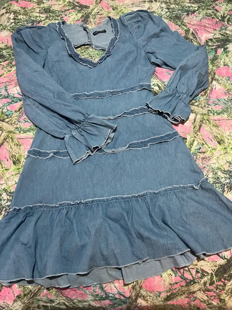 Vestido azul mezclilla  manga larga - 1