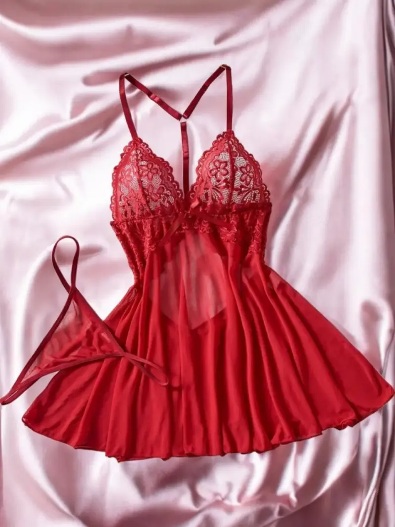 Conjunto lencería rojo encaje