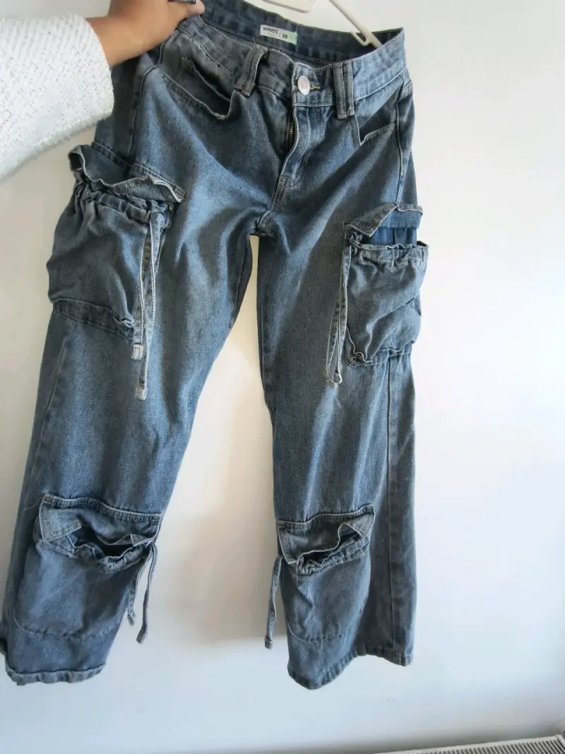 Jeans azul cargo mujer - 1
