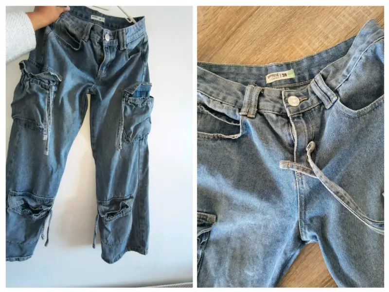 Jeans azul cargo mujer - 4