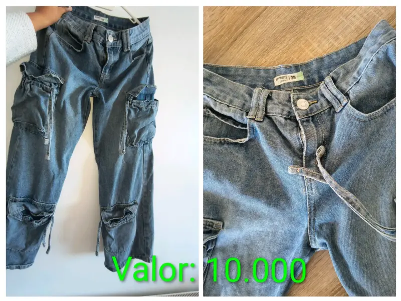 Jeans azul cargo mujer - 5