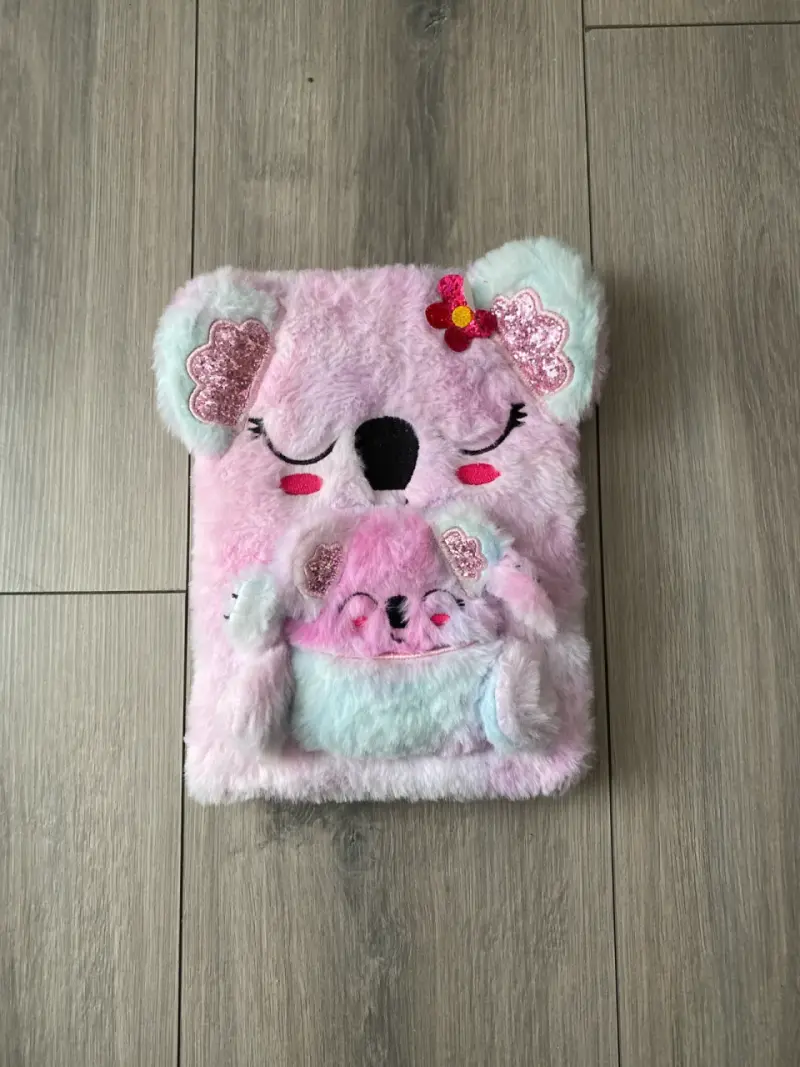 Cuaderno de peluche koala rosa con mini cuaderno - 1