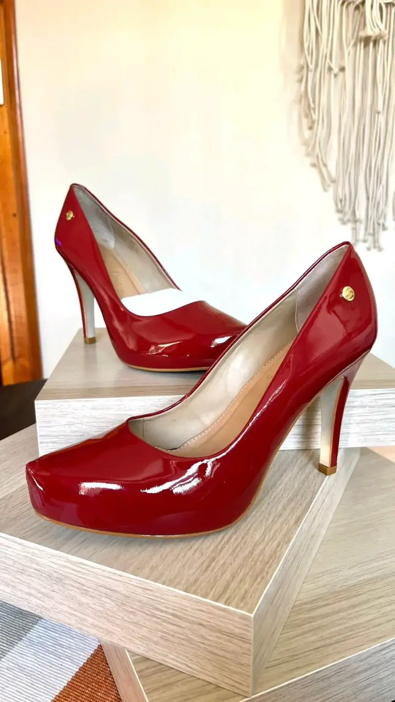 Zapato Gacel Olga de taco alto rojo charol - 3