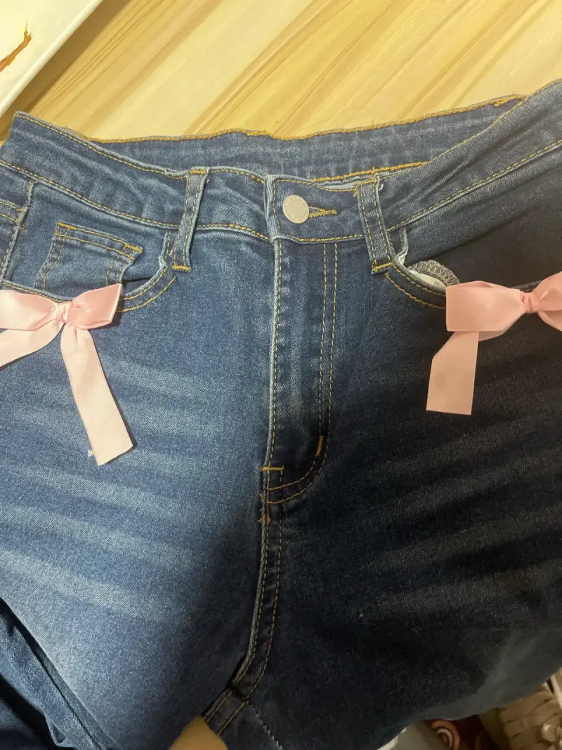 Jeans acampanados con lazos talla 12 - 2