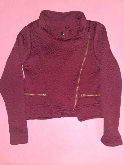 Chaqueta burdeos con cremallera - miniatura 1