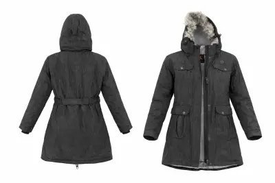 Parka  negra impermeable con  capucha y cinturón - miniatura 1