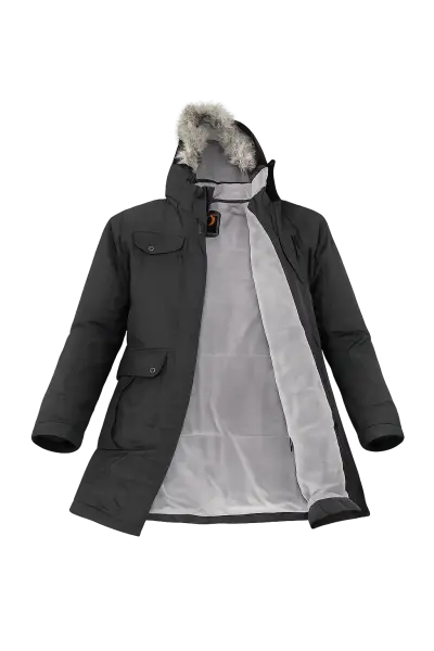 Parka  negra impermeable con  capucha y cinturón - miniatura 2