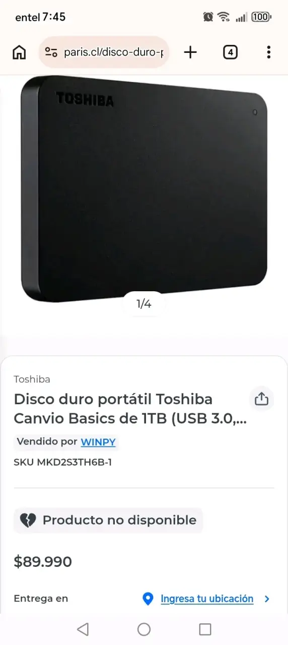 Disco duro Toshiba 1TB USB 3.0 - 1