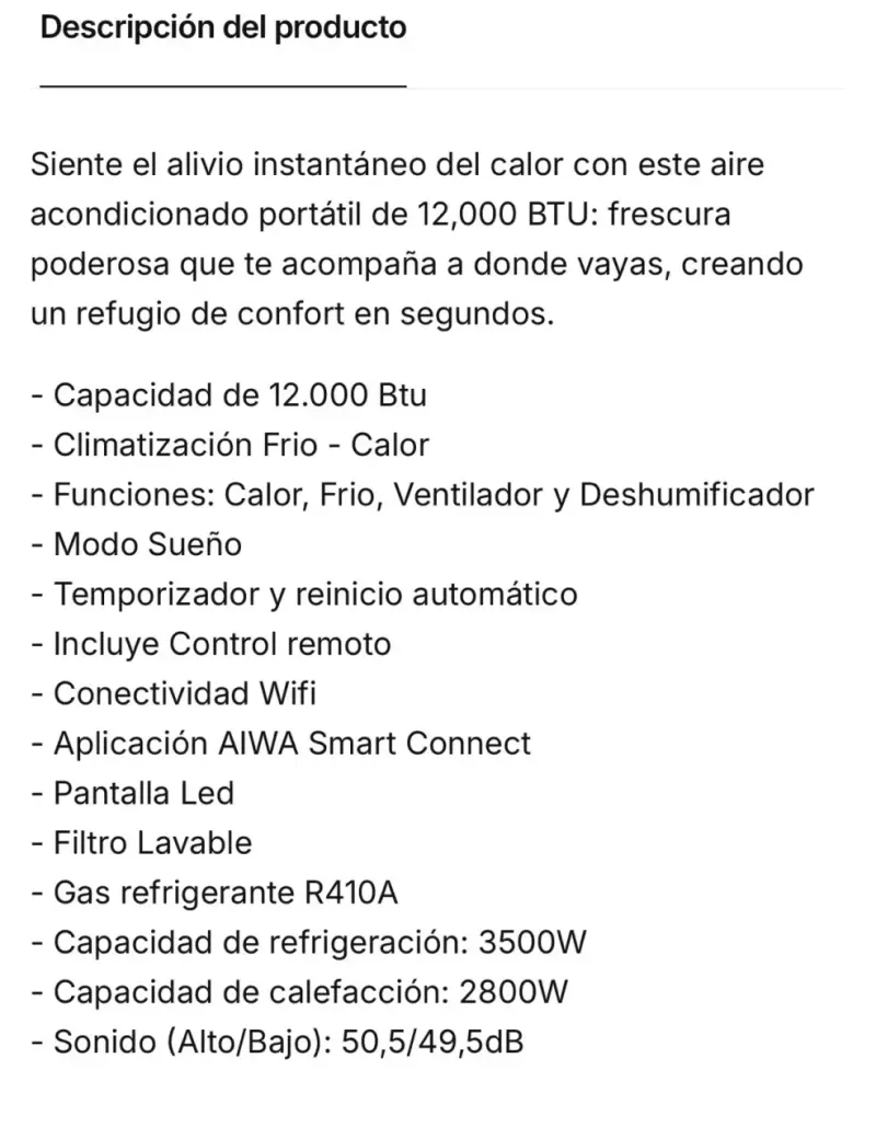Aire acondicionado portatil Aiwa - 5