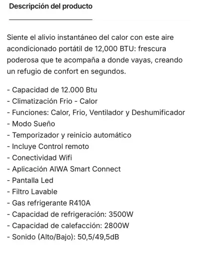 Aire acondicionado portatil Aiwa - miniatura 5