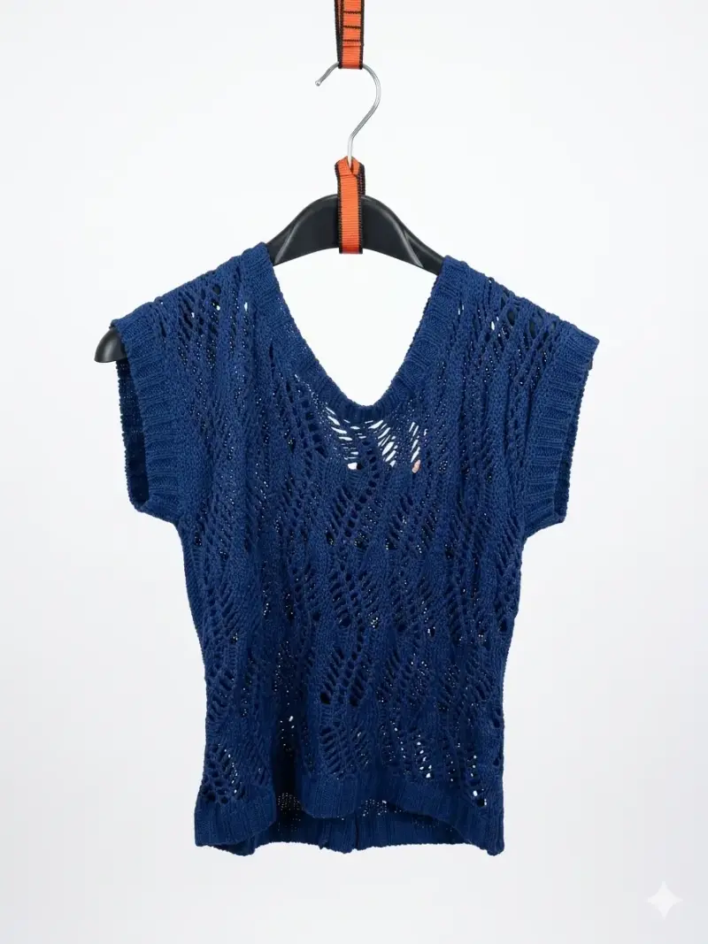 Chaleco tejido azul mujer talla M - 2