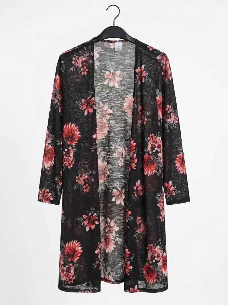 Kimono floral negro y rojo